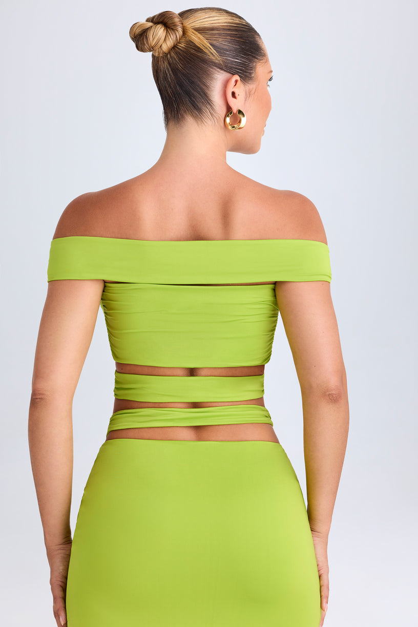 Cut-Out Off-Shoulder Crop Top in Lime Green - 2