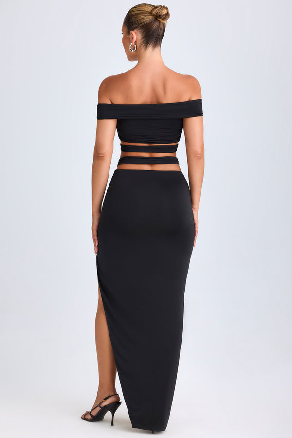 Asymmetric Cut-Out Maxi Skirt in Black - 2