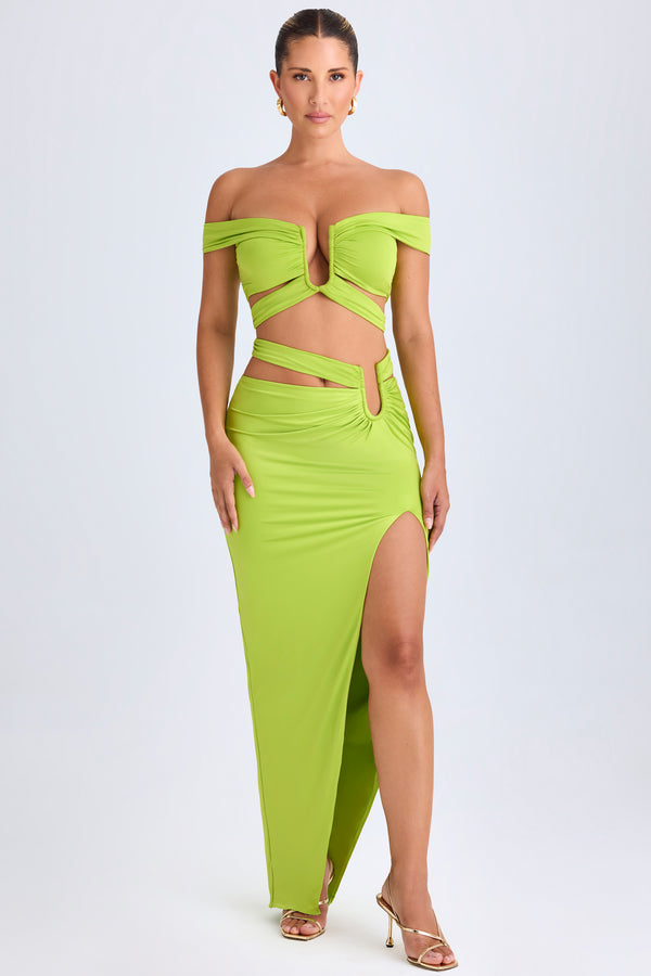 Asymmetric Cut-Out Maxi Skirt in Lime Green - 1
