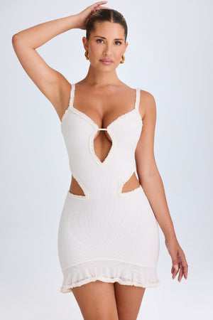 Jovelyn Ruffle-Appliqué Cut-Out Mini Dress in White