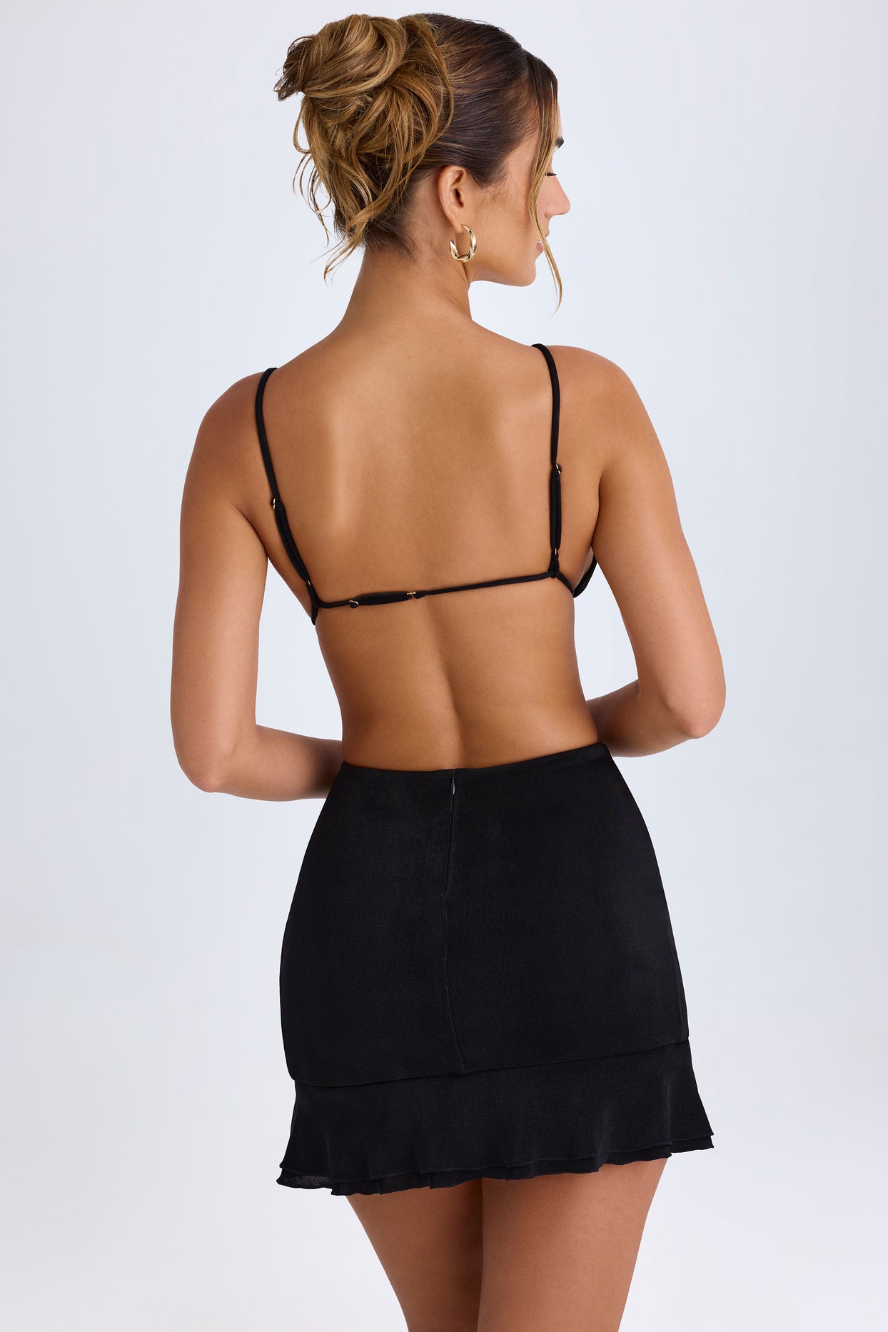 Cerai Ruffle-Trim Cut-Out Mini Dress in Black Oh Polly