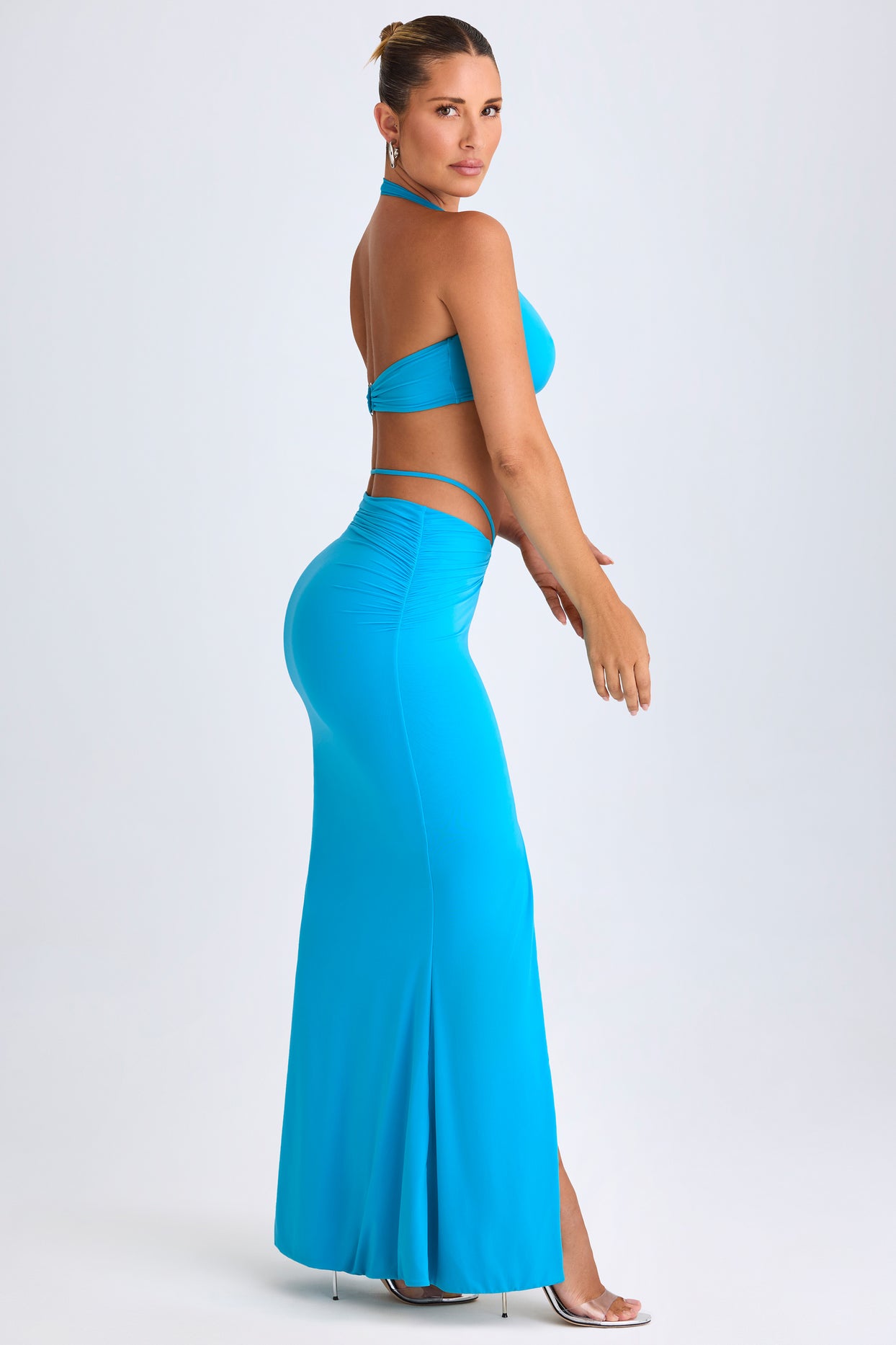 Hardware-Detail Mid-Rise Maxi Skirt in Aqua Blue - 3