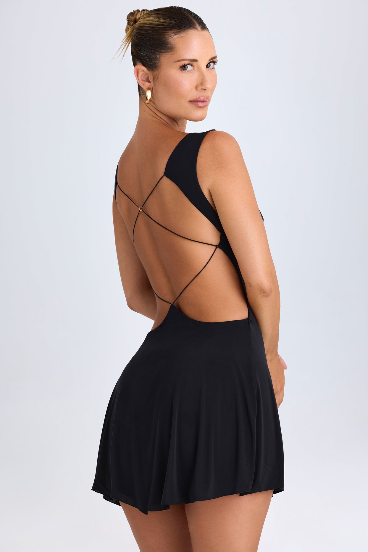 Plunge Cut-Out Mini Dress in Black - 6