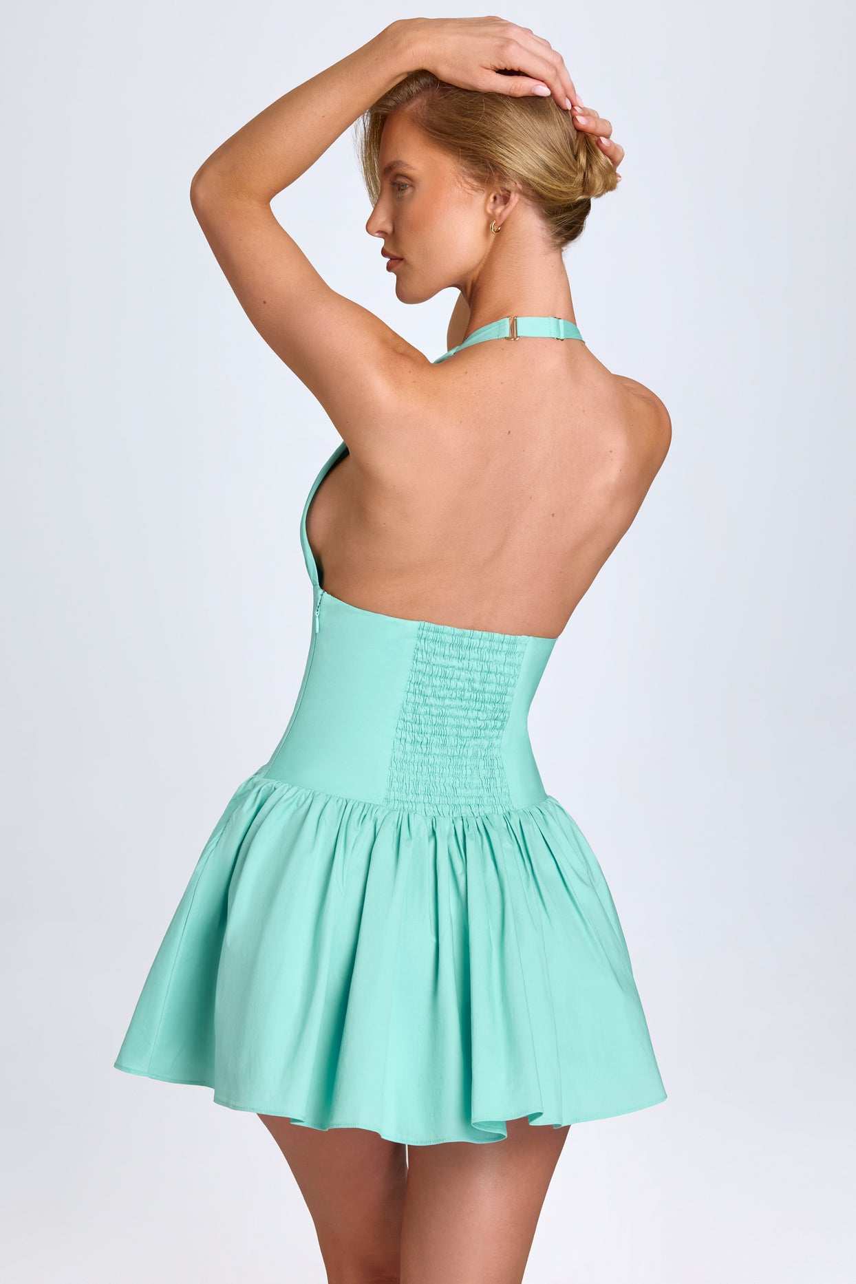 Pintucked Halterneck Mini Dress in Sea Green - 2