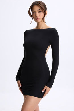 Open-Back Bodycon Mini Dress in Black