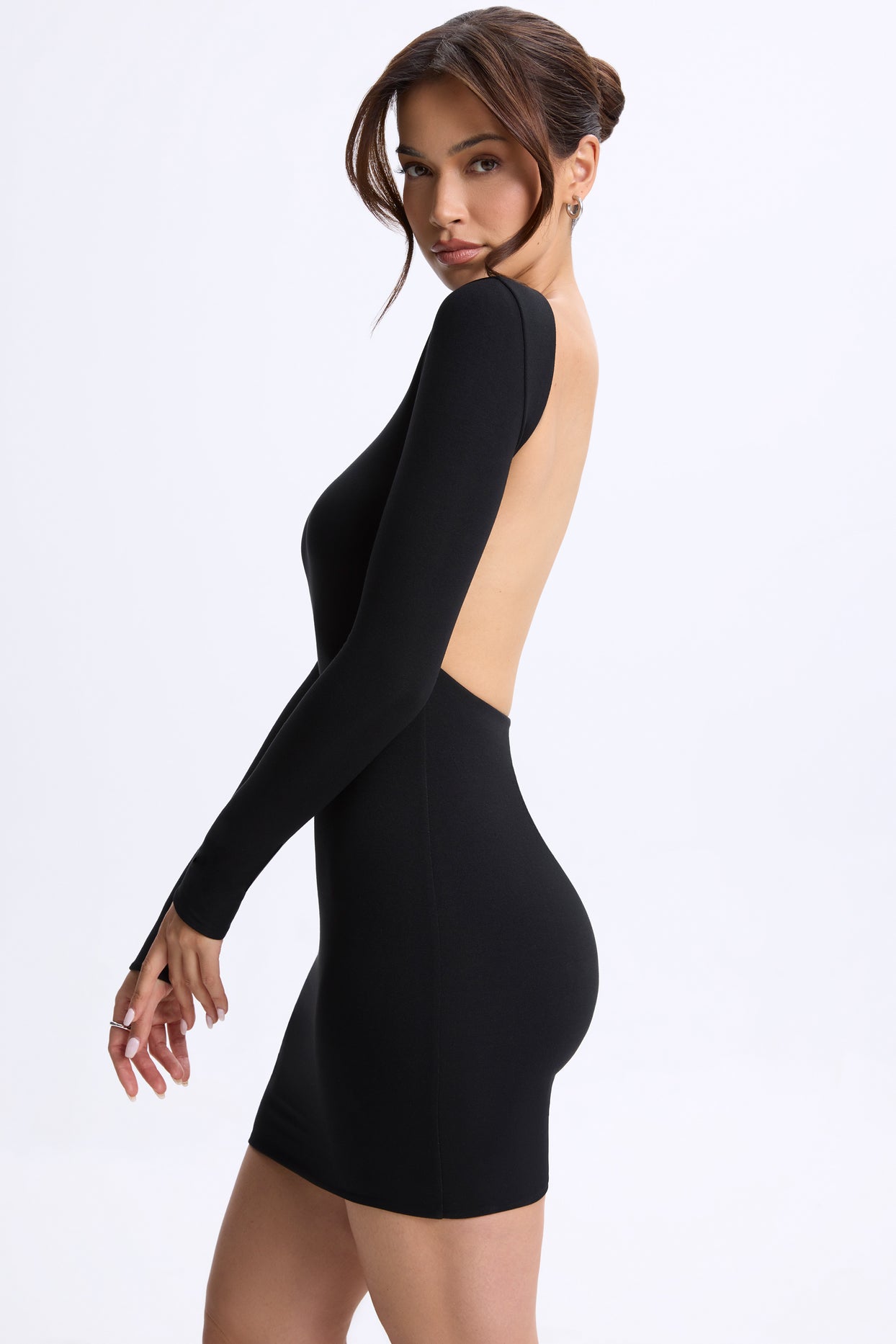 Open-Back Bodycon Mini Dress in Black