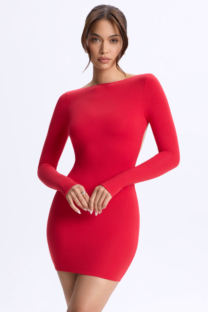 Open-Back Bodycon Mini Dress in Cherry Red