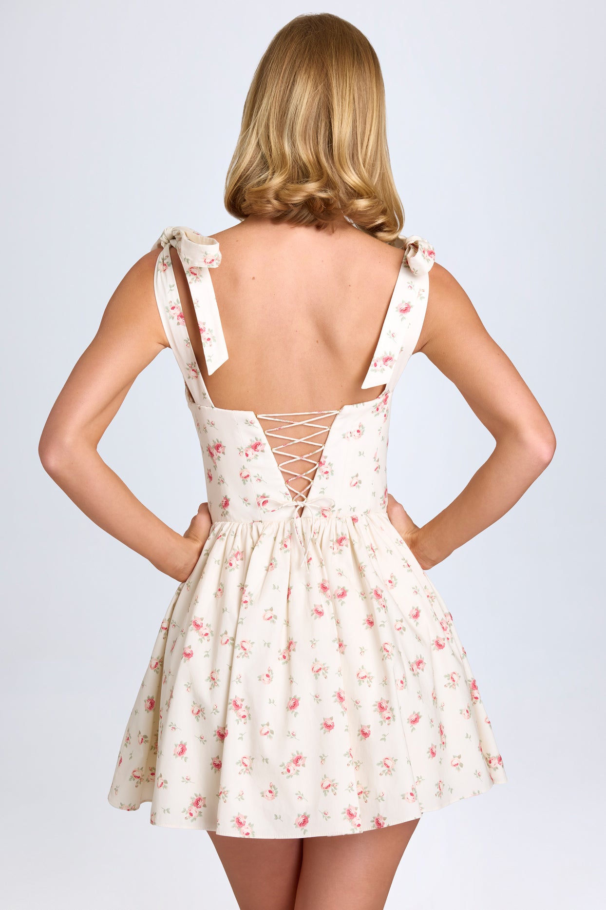 Ruched Corset Mini Dress in Small Rose Print - 3
