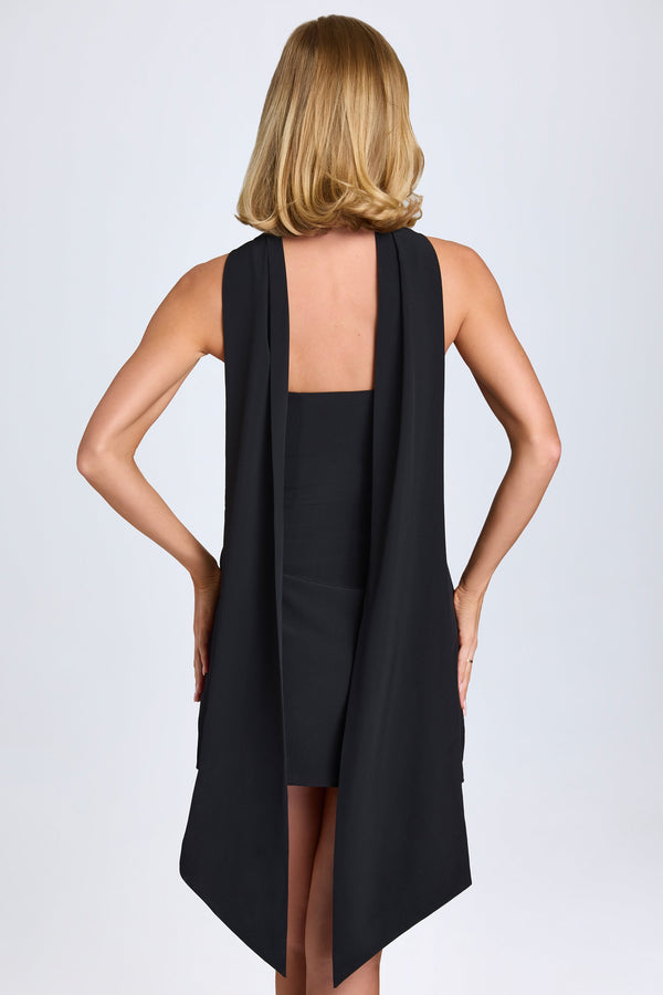 Scarf-Detail A-Line Mini Dress in Black - 2
