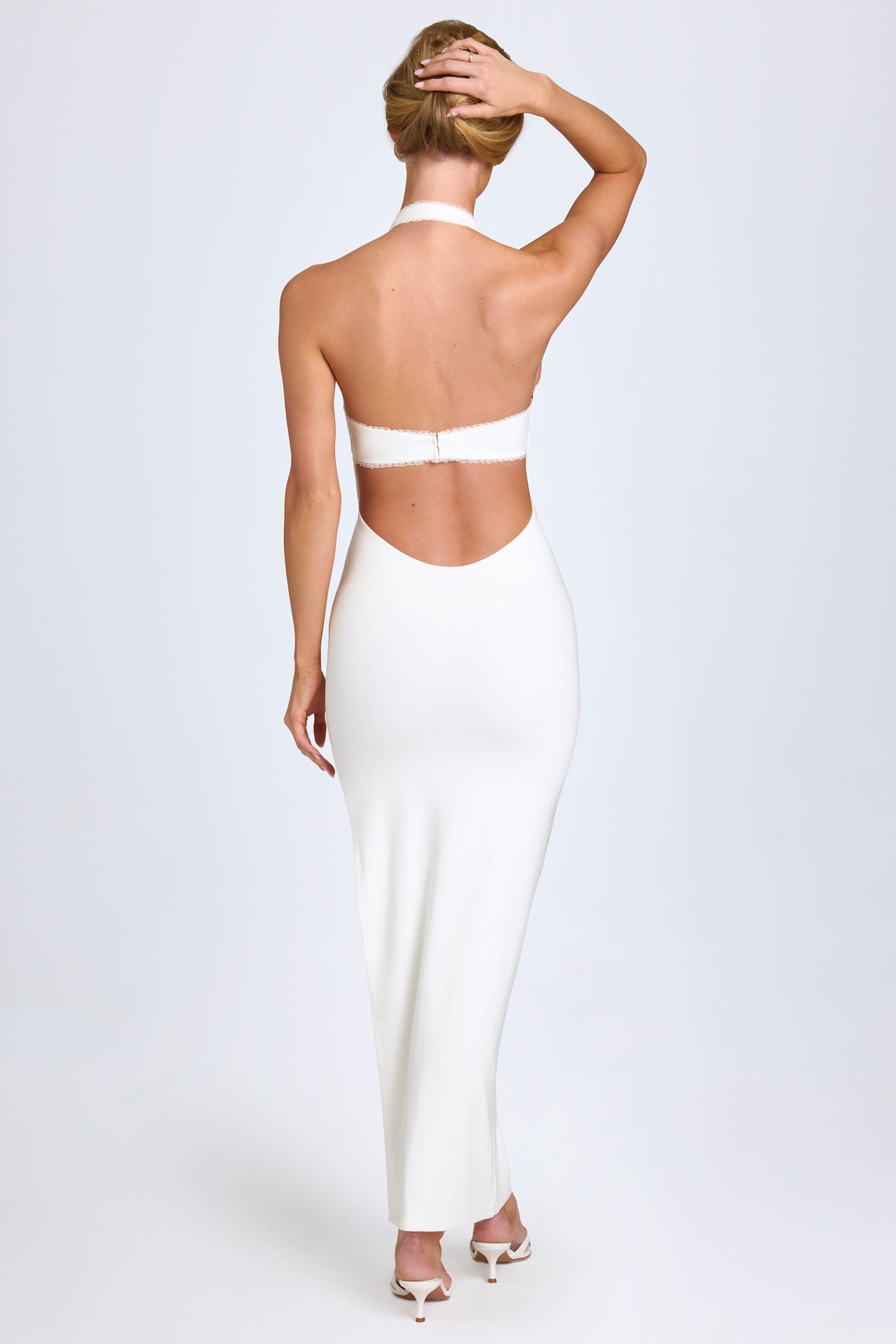 Modal Lace-Trim Halterneck Maxi Dress in White - 2