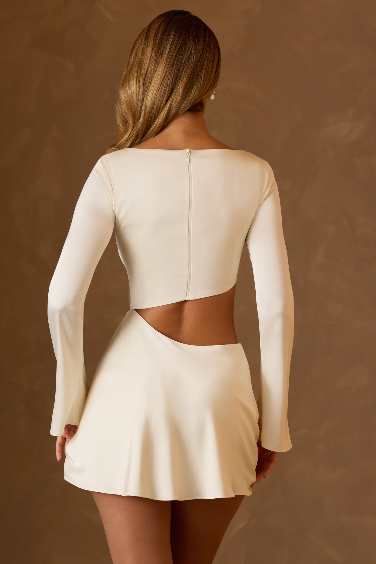 Asymmetric Cut-Out A-Line Mini Dress in Ivory - 3