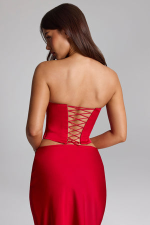 Curved Lace-Up Corset Top in Fire Red