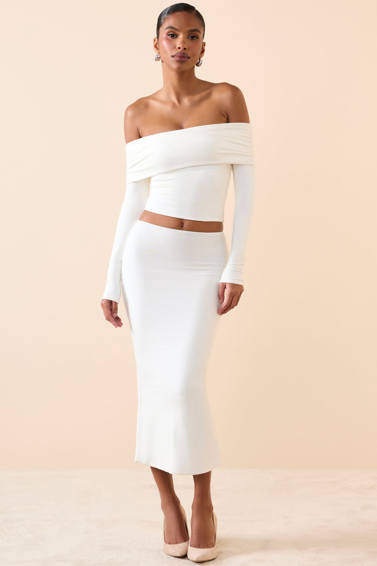 Modal Mid-Rise Midaxi Skirt in White - 4