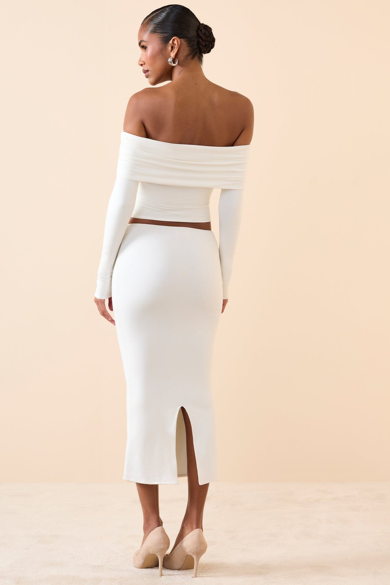 Modal Mid-Rise Midaxi Skirt in White - 2