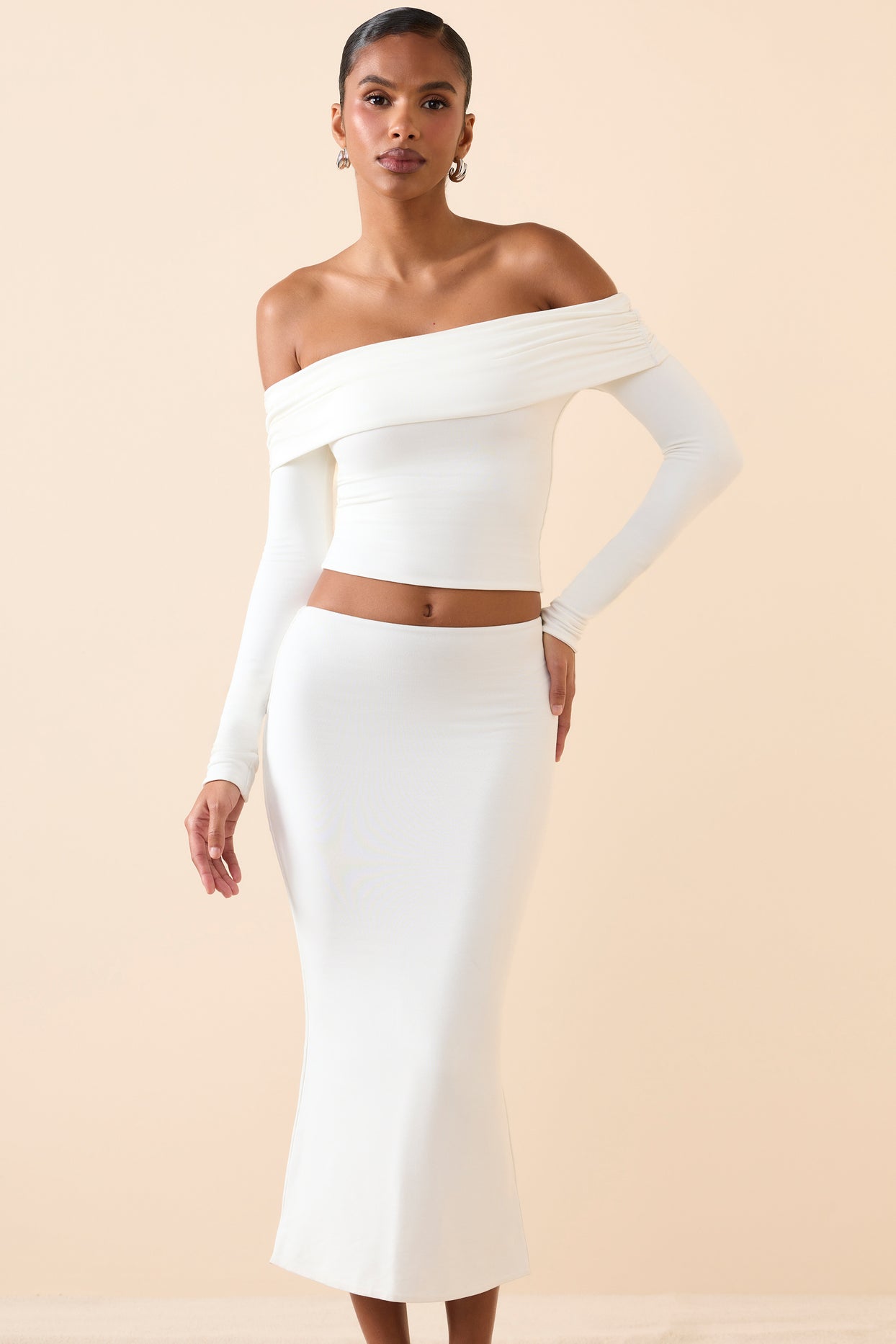 Modal Mid-Rise Midaxi Skirt in White - 1