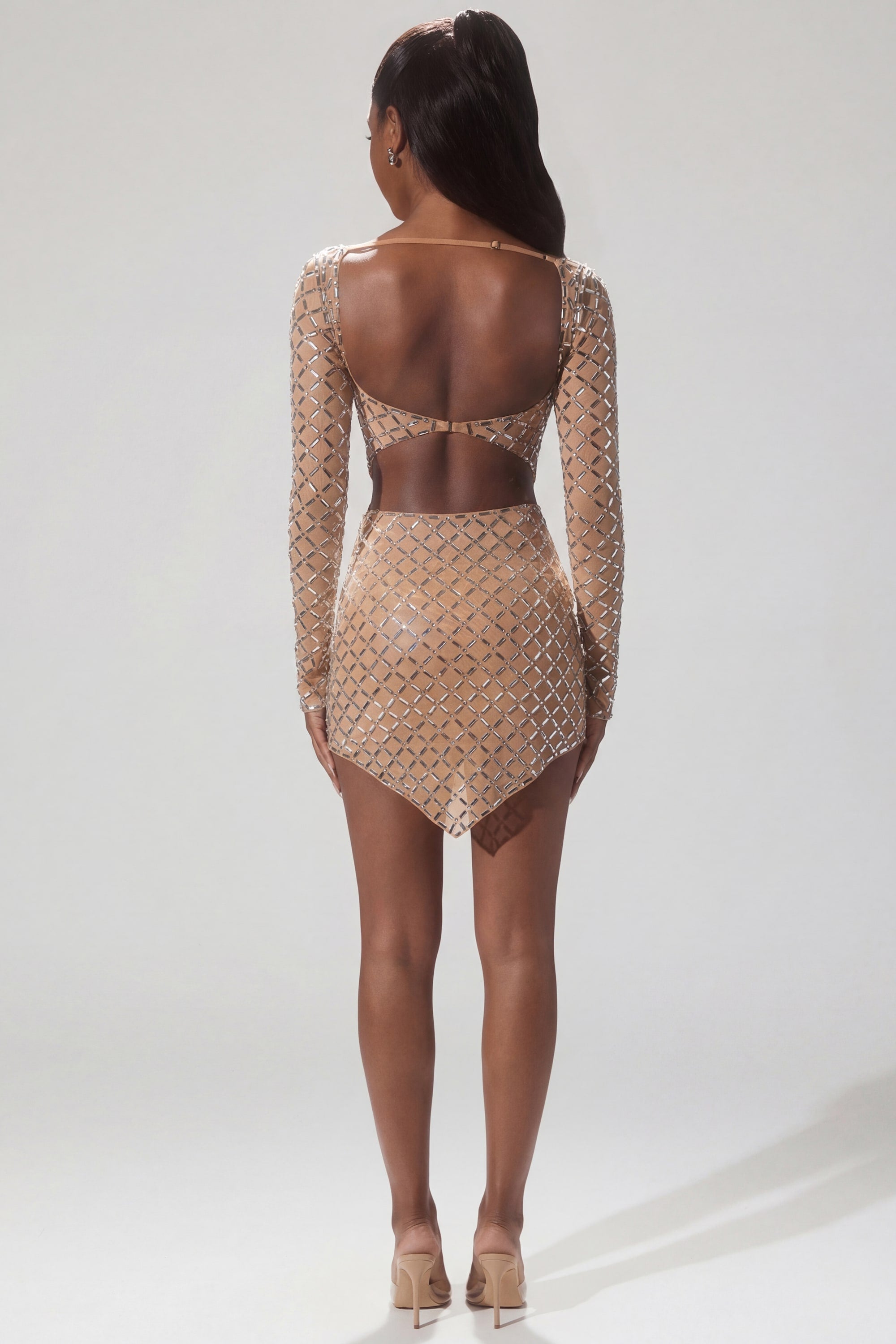 Embellished Asymmetric Crop Top in Honey