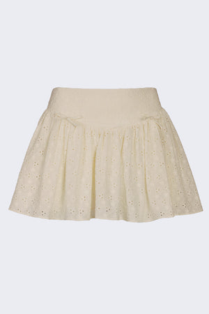 Bow-Detail Broderie Anglaise Mini Skirt in Ivory