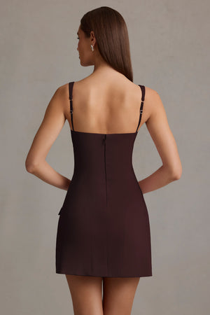 Cut-Out Structured A-Line Mini Dress in Chocolate Brown