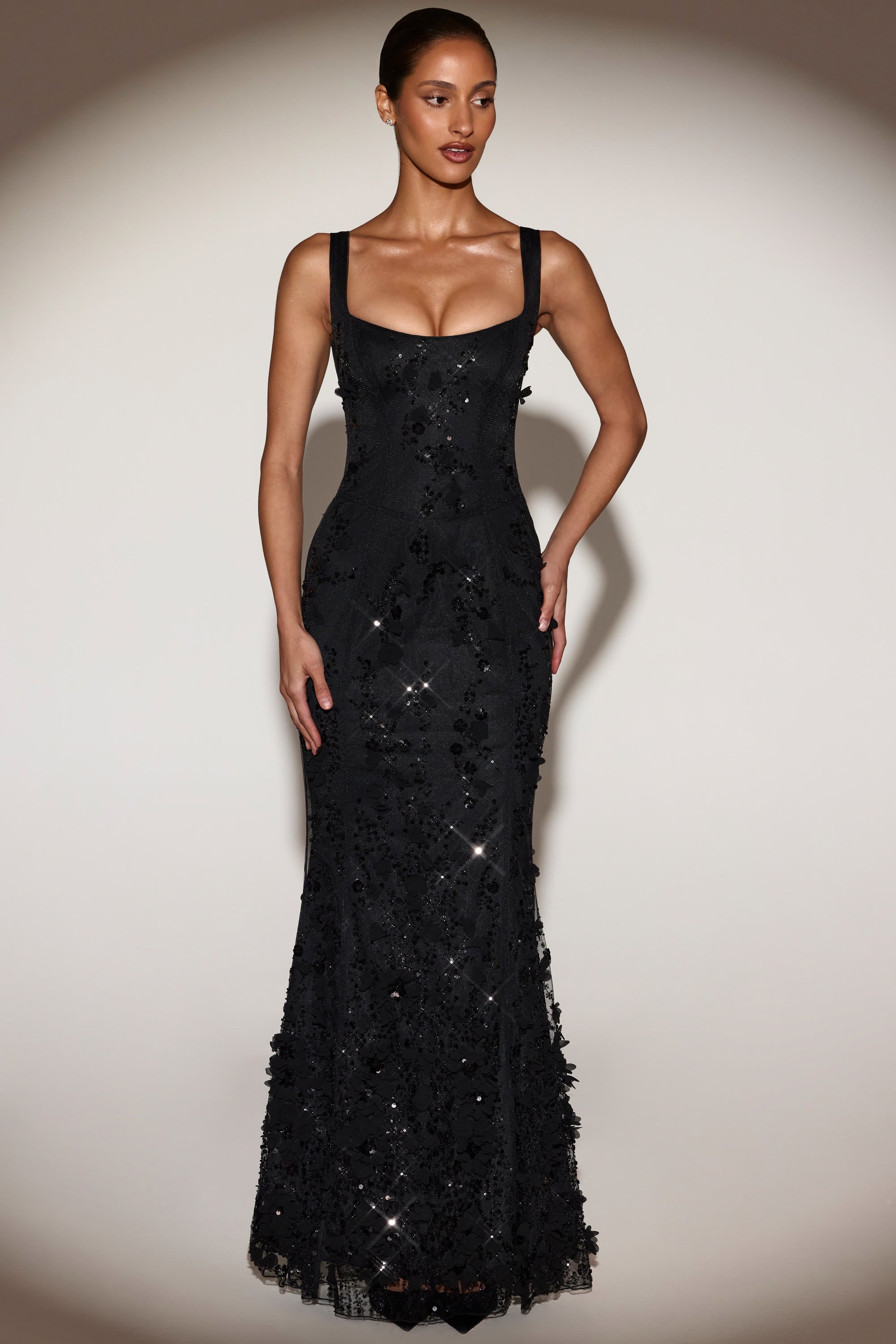Embellished Fishtail Corset Gown in Black
