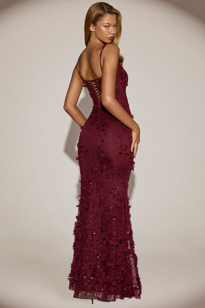 Embellished Fishtail Corset Gown in Wine Red