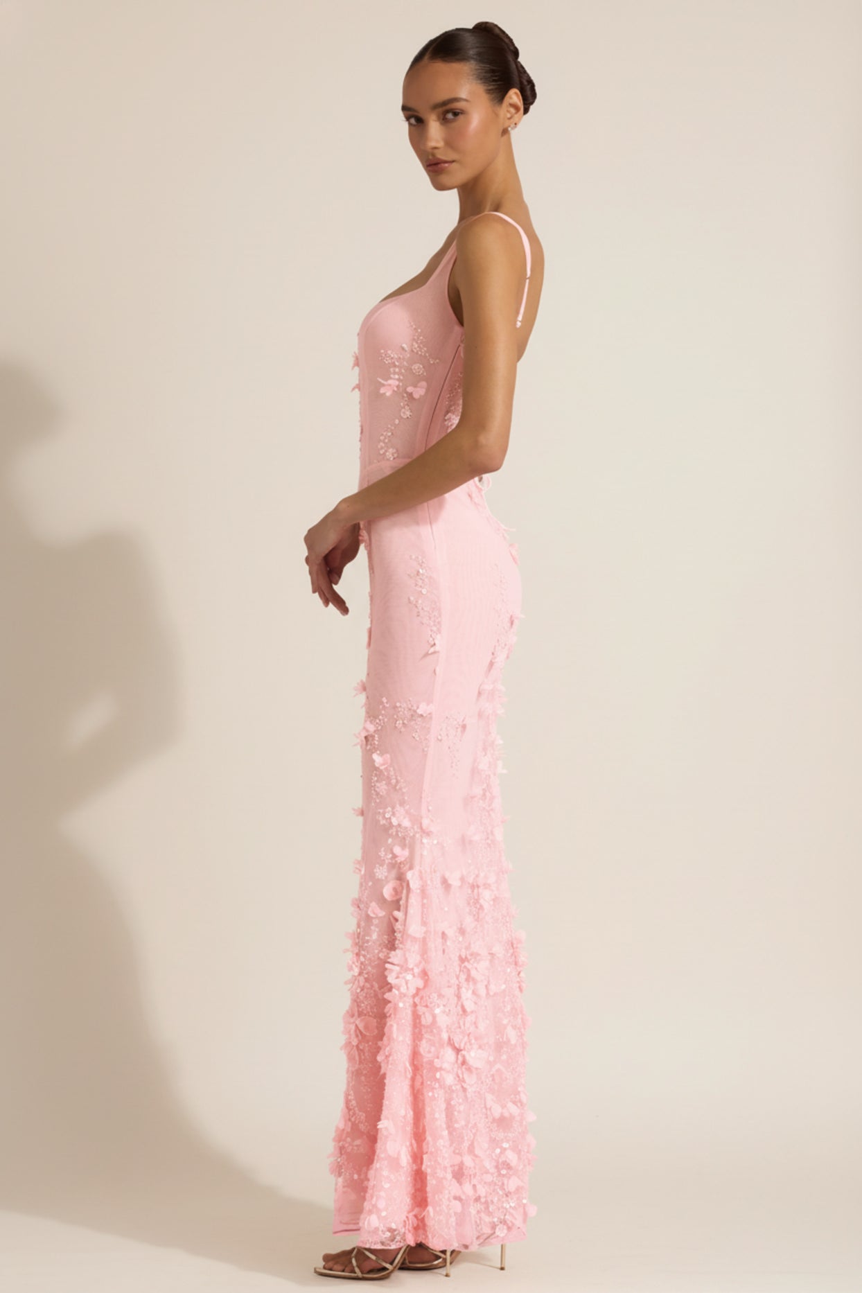 Embellished Appliqué Soft-Scoop Corset Gown in Pink - 4