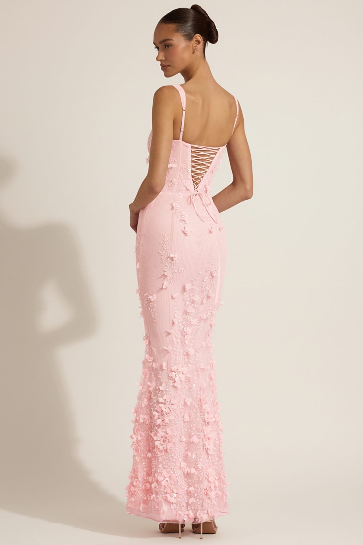 Embellished Appliqué Soft-Scoop Corset Gown in Pink - 7