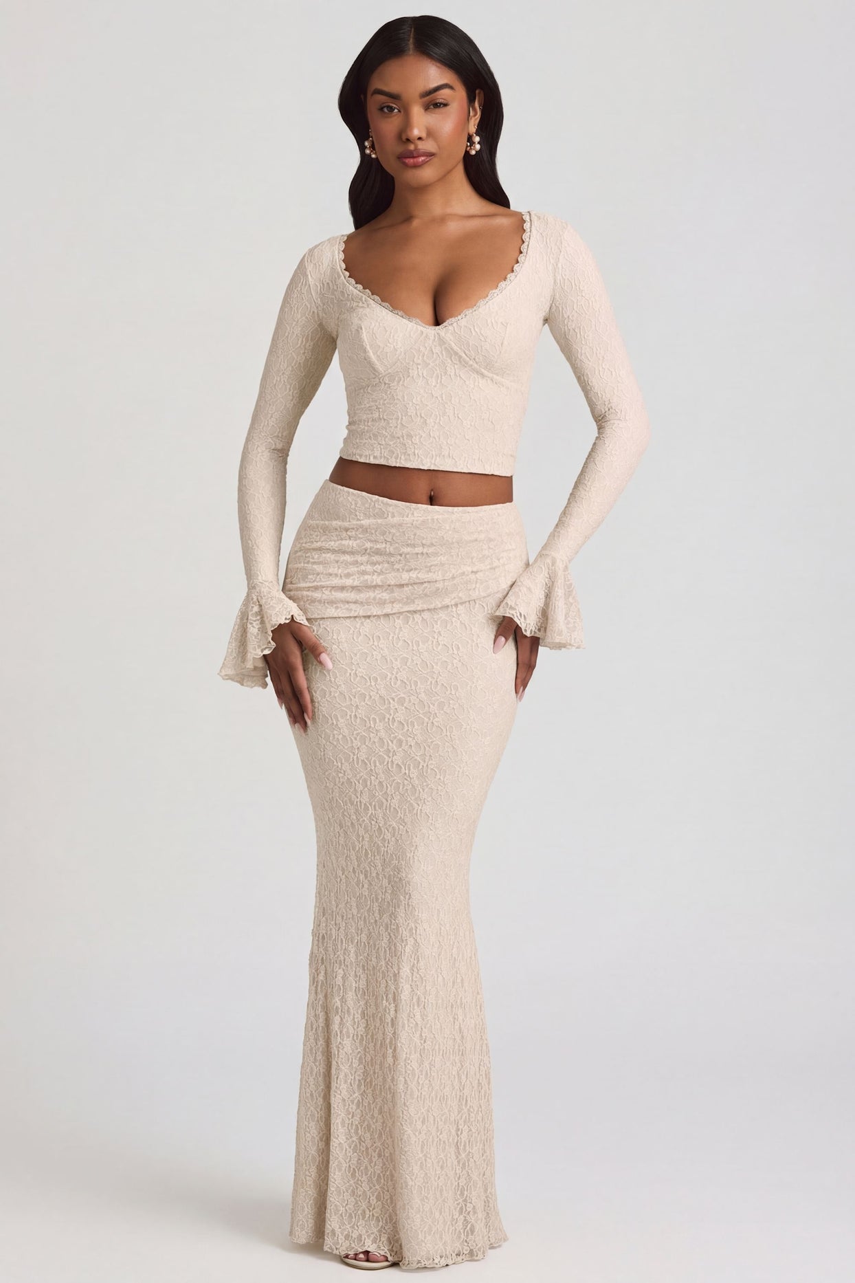 Ruffle Long-Sleeve Lace Top in Ivory - 5