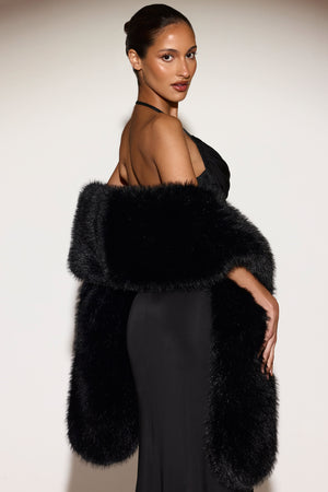 Faux-Fur Wrap Stole in Black