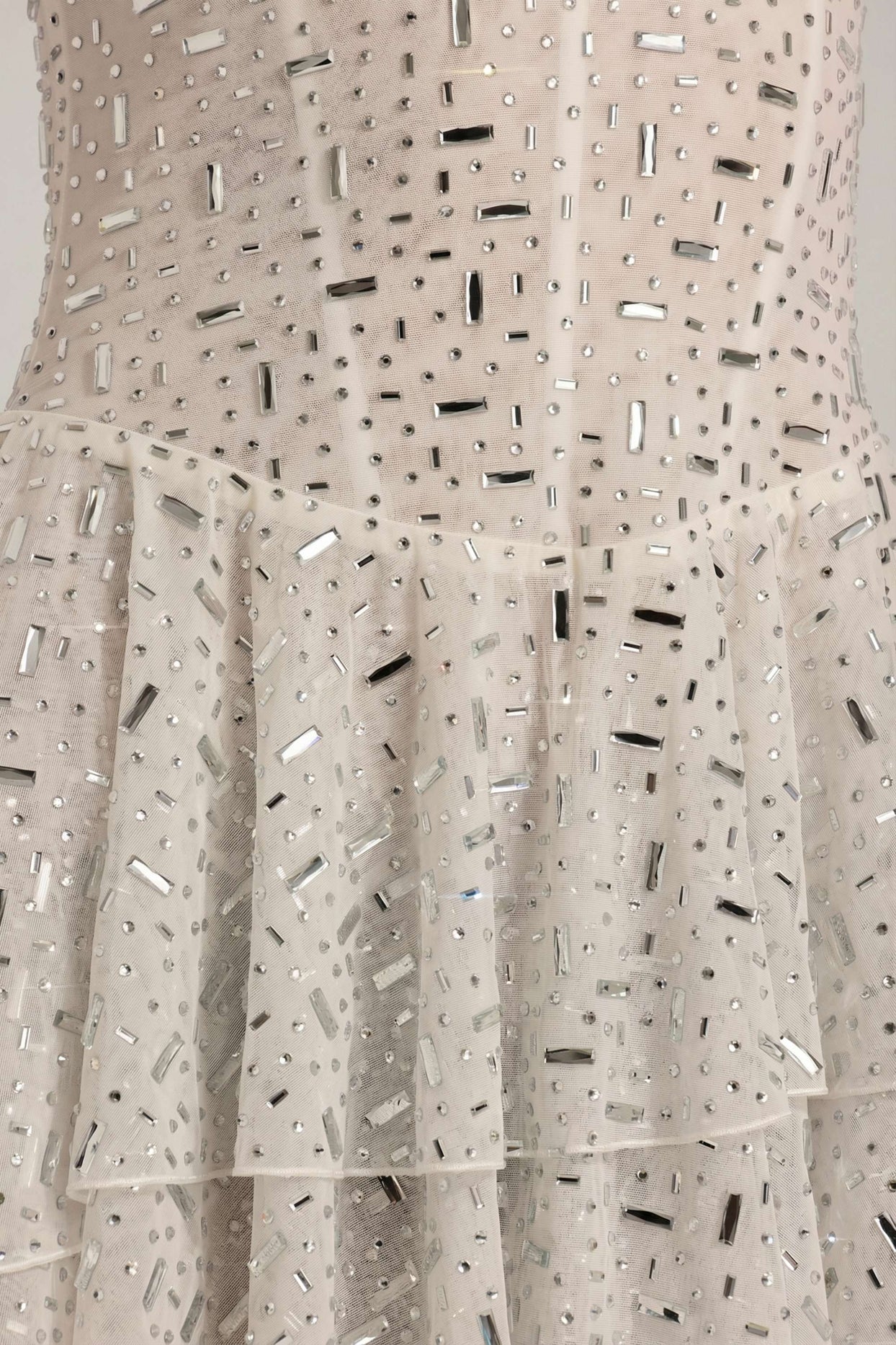Embellished Ruffled Tiered Mini Dress in White - 8