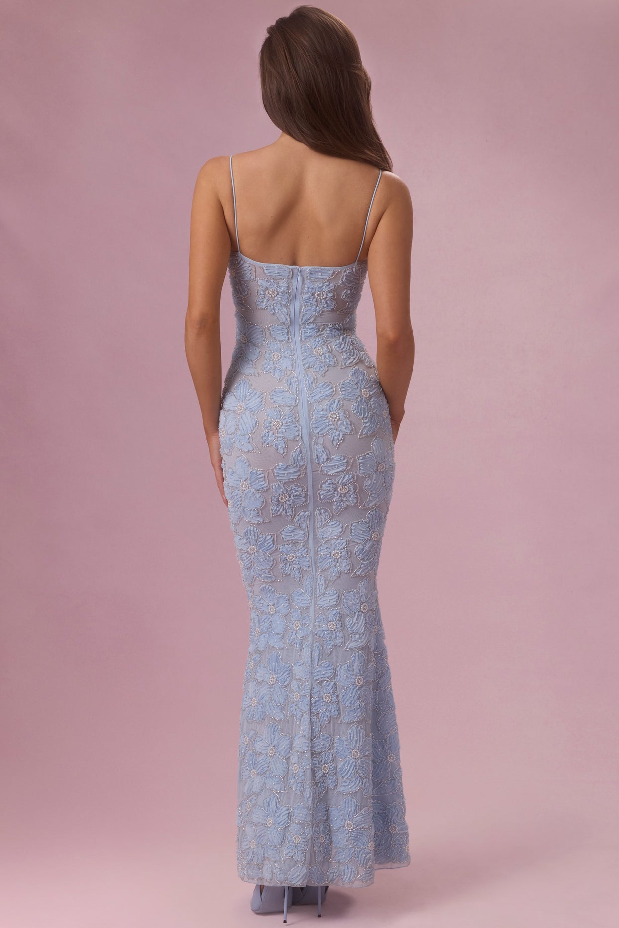 Embellished Square Neck Maxi Dress in Sky Blue - 4
