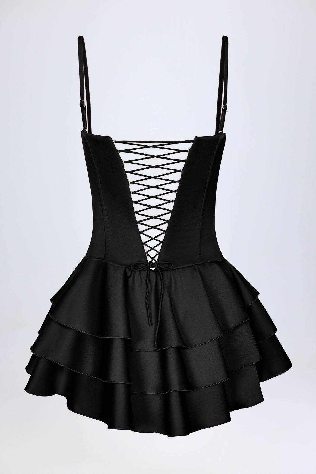 Ruffled Lace-Up Corset Playsuit in Black - 7