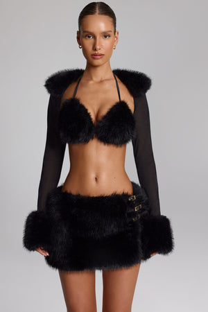 Faux Fur-Trim Bolero in Black