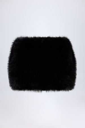 Buckle-Detail Faux Fur Micro Mini Skirt in Black