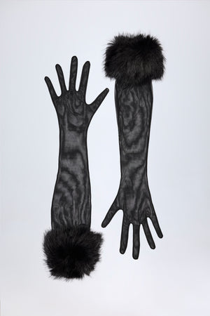 Faux Fur-Trim Gloves in Black