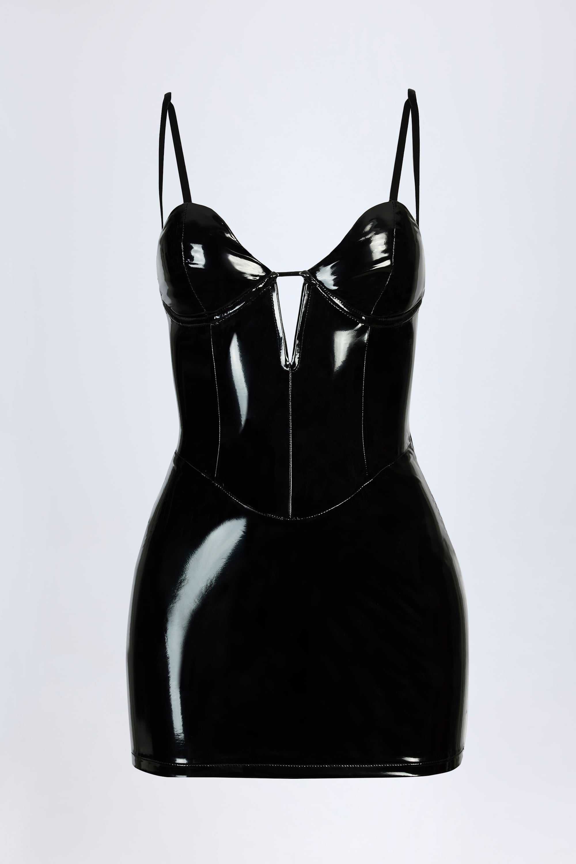 Coratina Vinyl Corset Mini Dress in Black