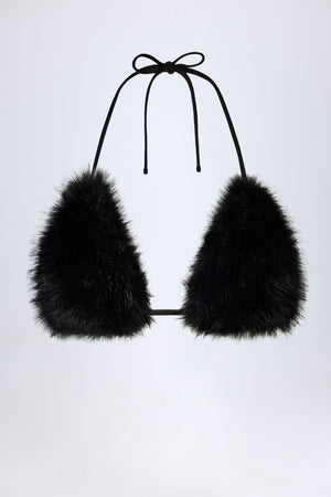Faux Fur Triangle Bralette in Black