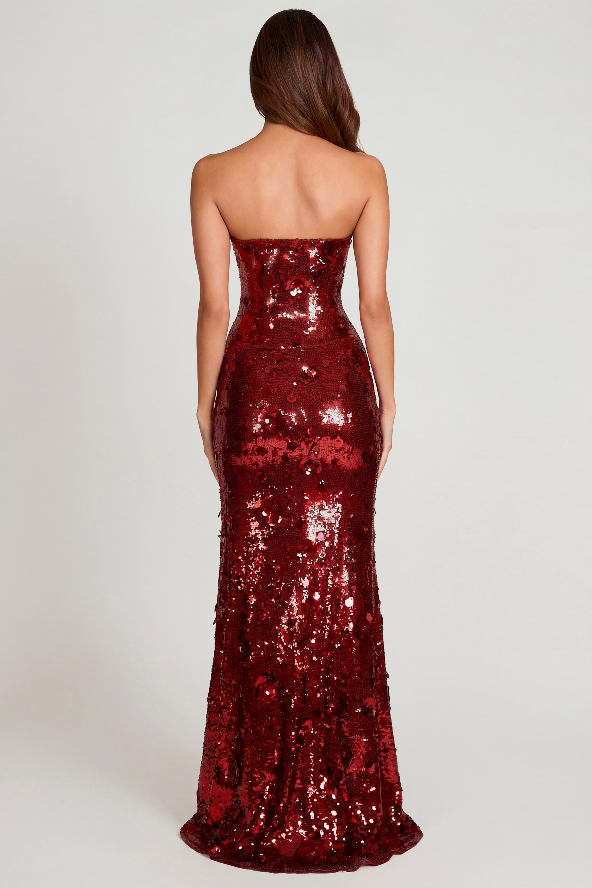 3D Embellished Bandeau Maxi Dress in Red - 2