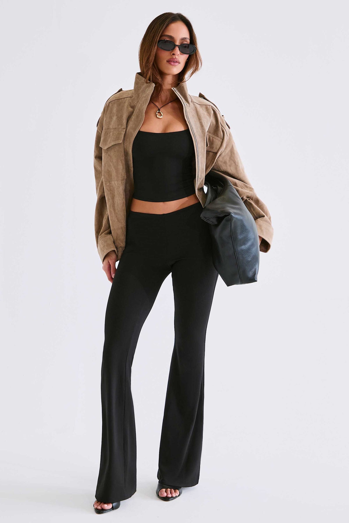 Patsy Modal Mid-Rise Flared Trousers in Black | Oh Polly – Oh Polly UK