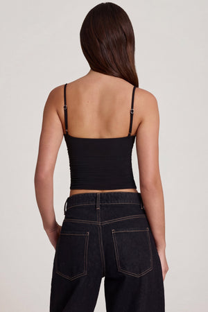 Oh Polly's Roberta wearing the Mirelle Full Top in Black Modal fabric perfect for a night out