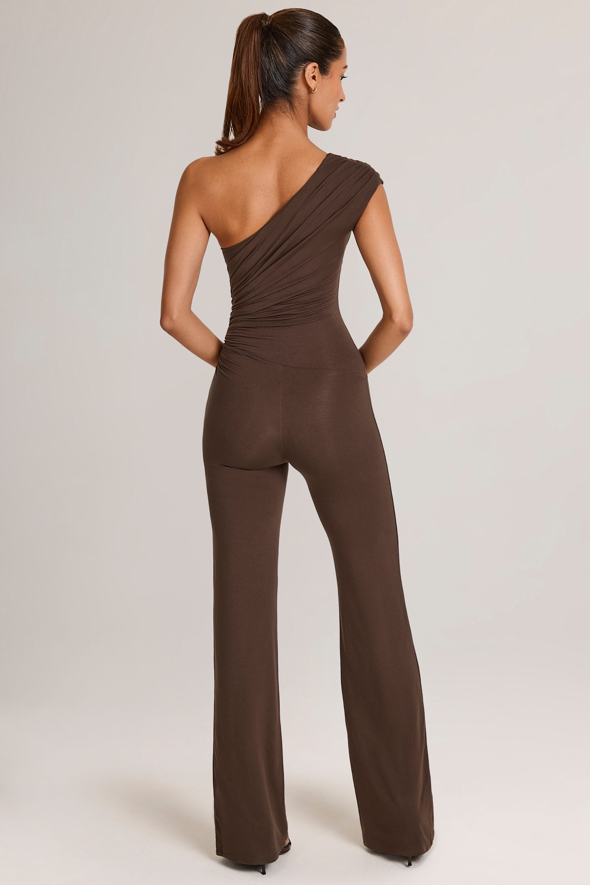 Modal One-Shoulder Jumpsuit in Chocolate Brown - 2