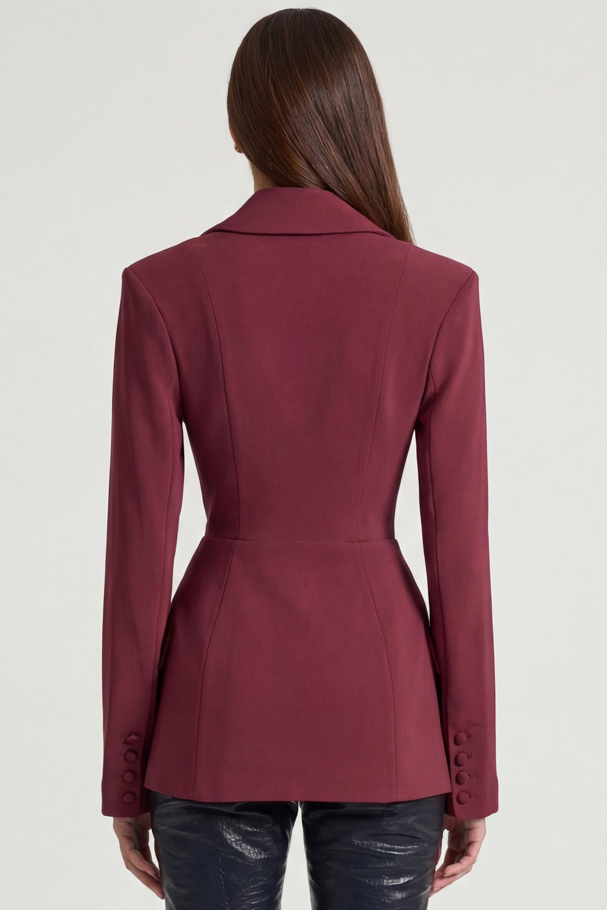 Structured Double-Breasted Blazer in Burgundy