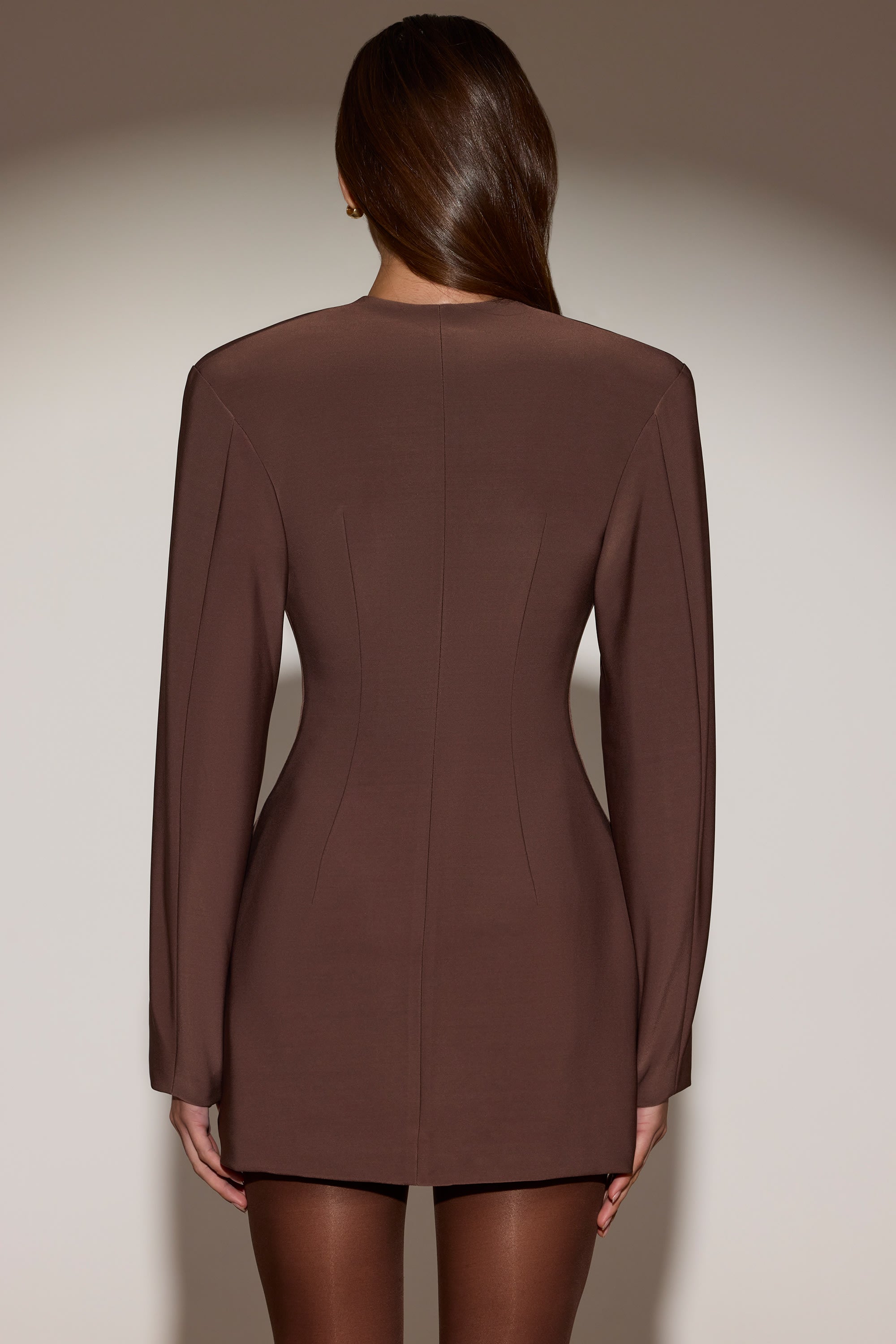 Azelie Single-Breasted Blazer Mini Dress in Chocolate Brown