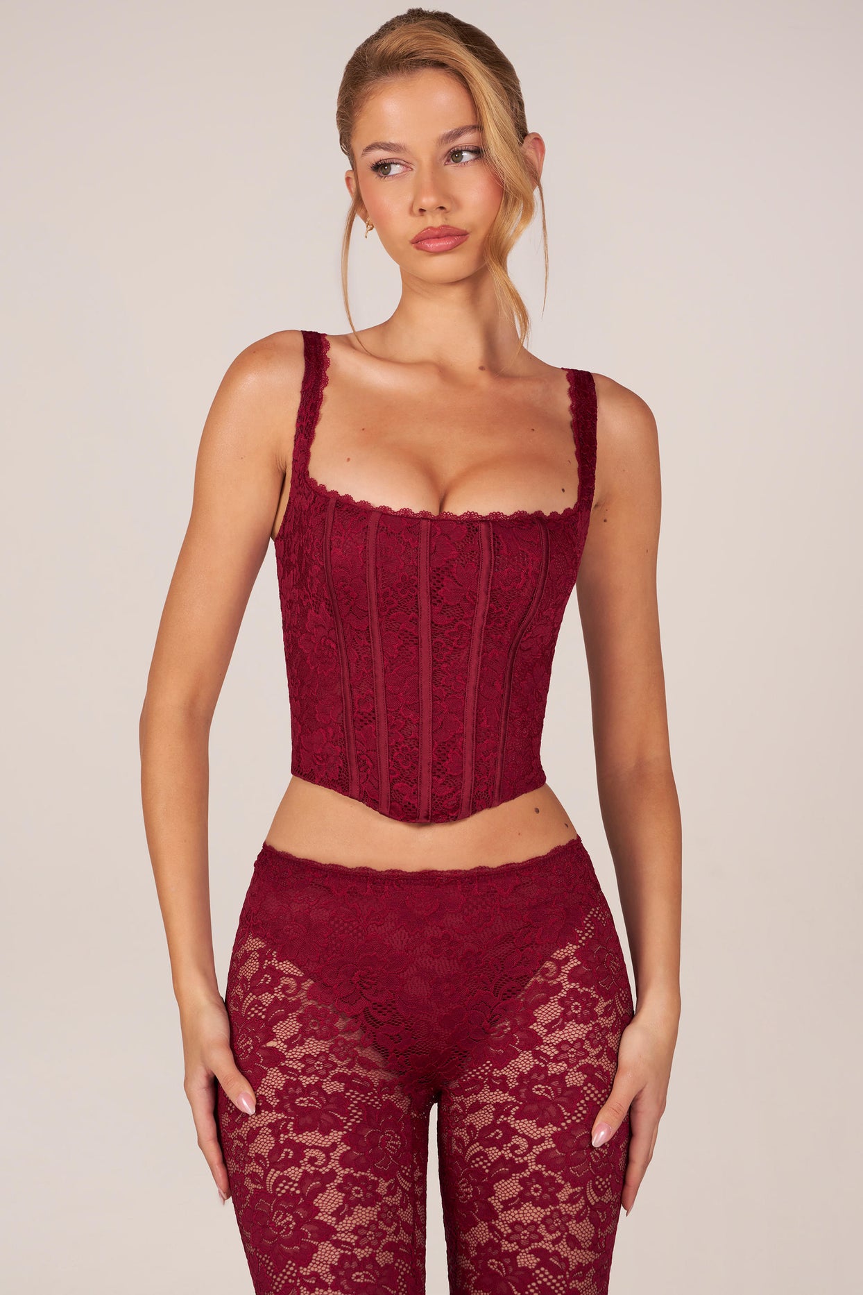 Lace-Up Corset Top in Cherry Red - 6