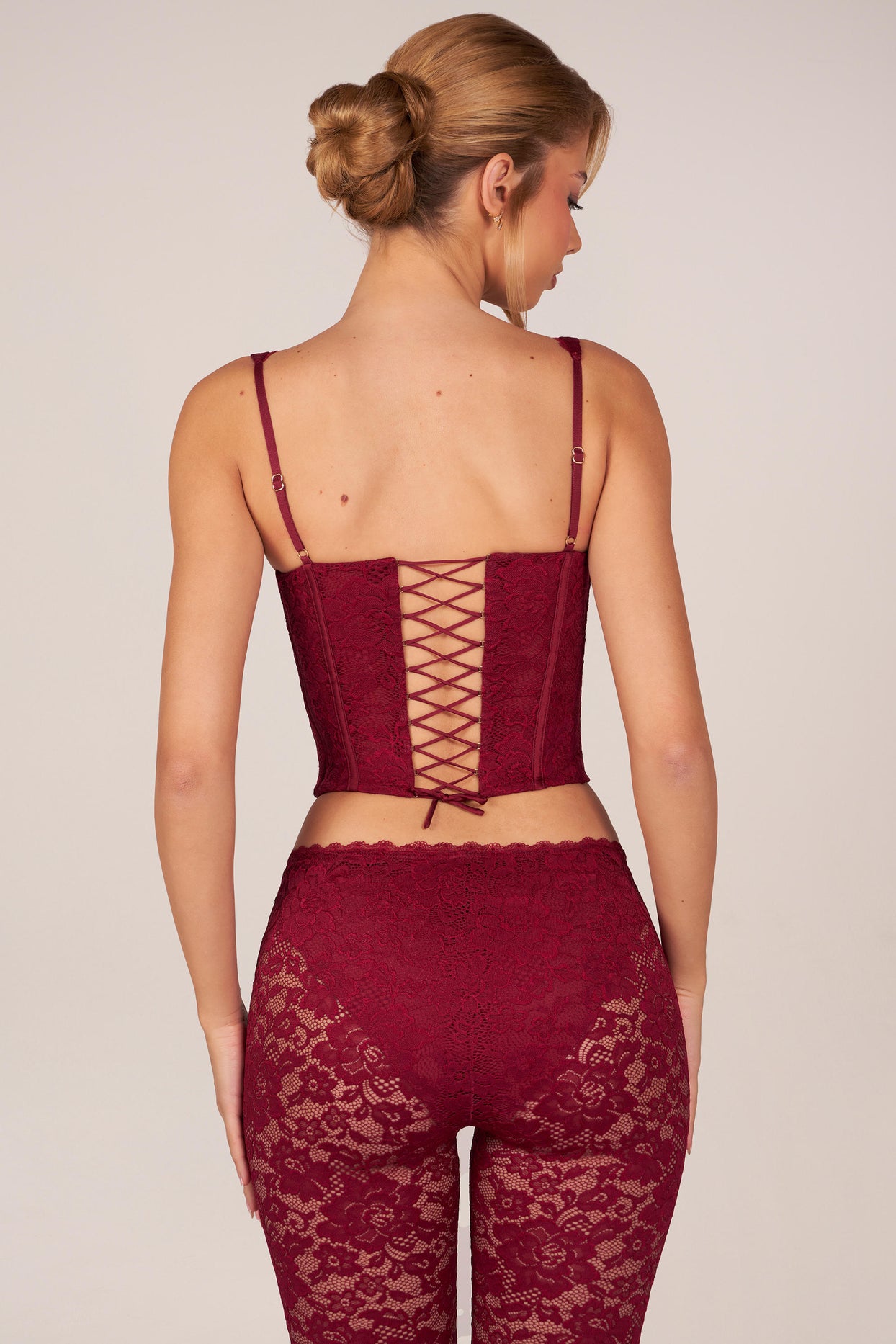 Lace-Up Corset Top in Cherry Red - 7