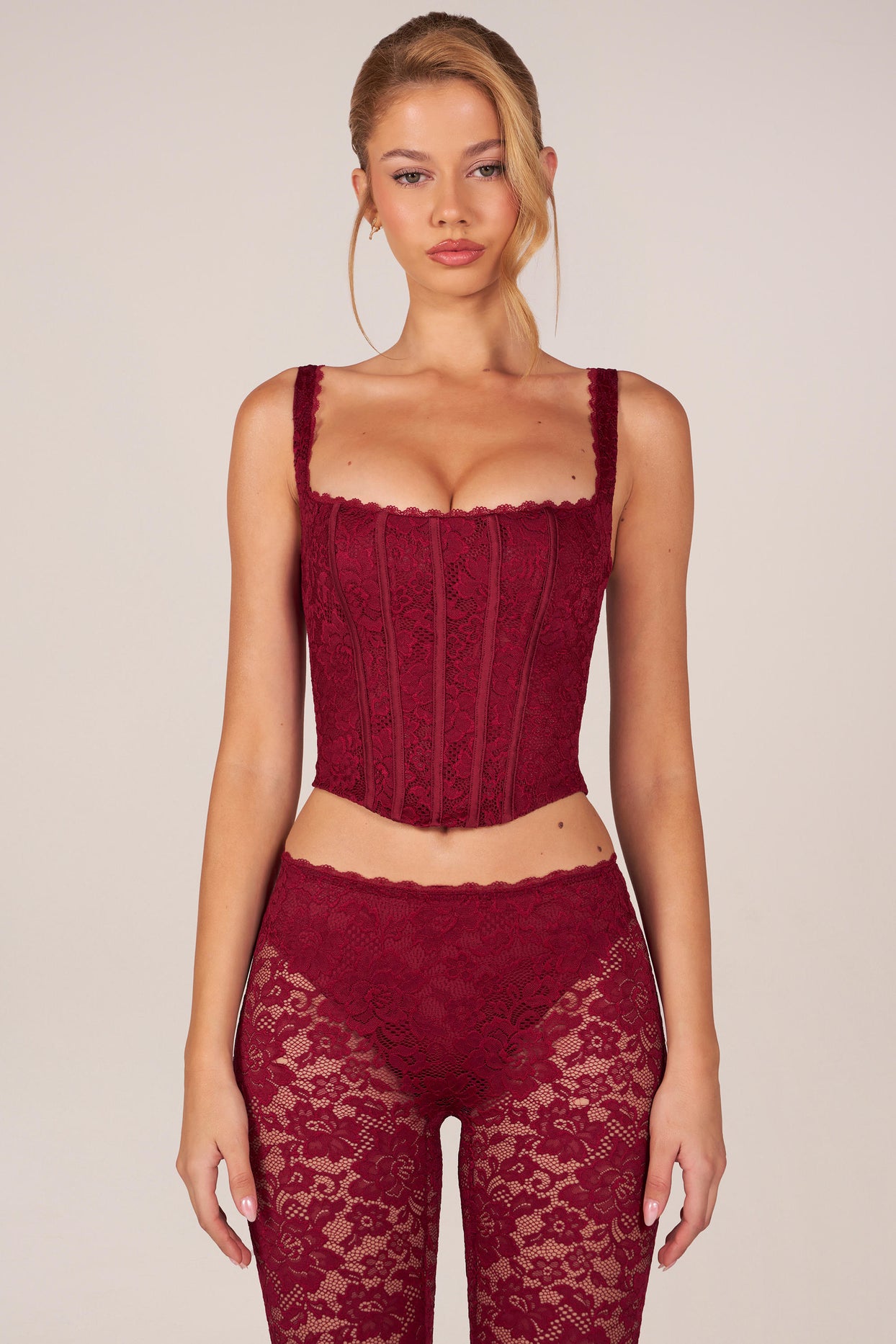 Lace-Up Corset Top in Cherry Red - 8