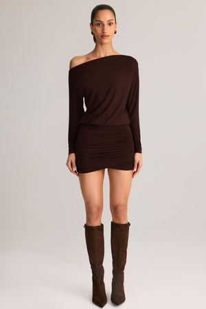 Modal Off-Shoulder Mini Dress in Chocolate Brown