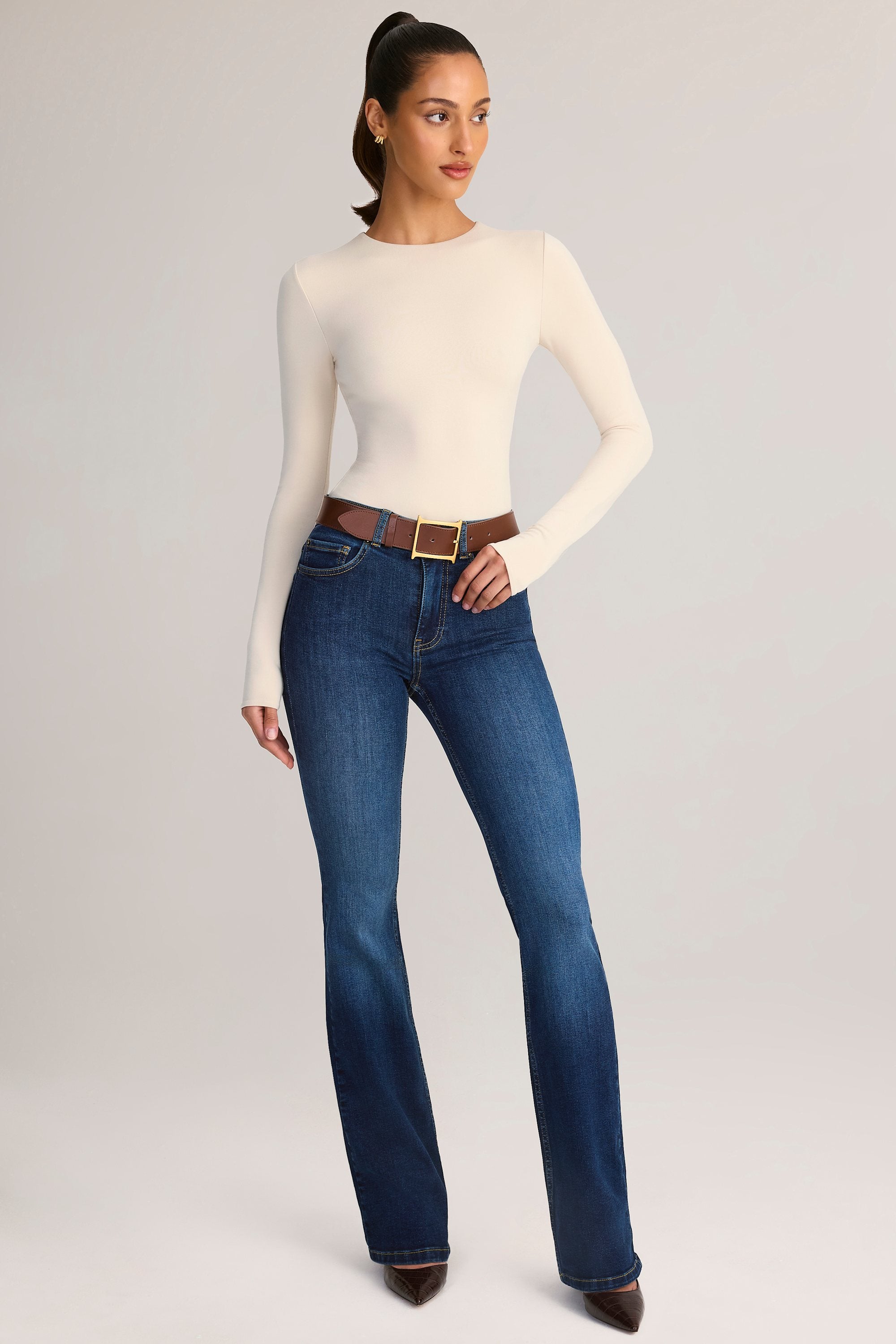 Denim Mid-Rise Flared Jeans in Indigo - 2