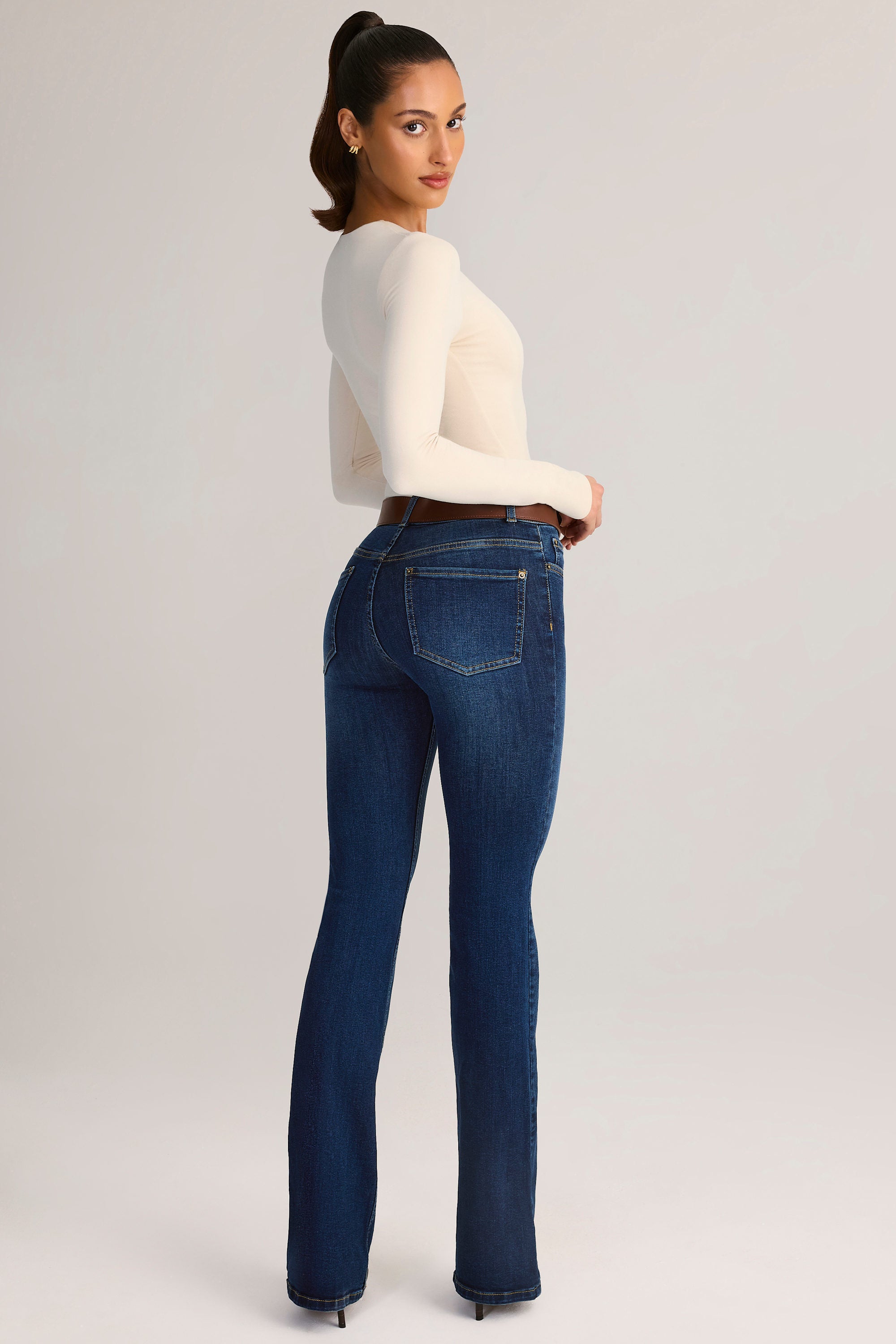 Denim Mid-Rise Flared Jeans in Indigo - 1