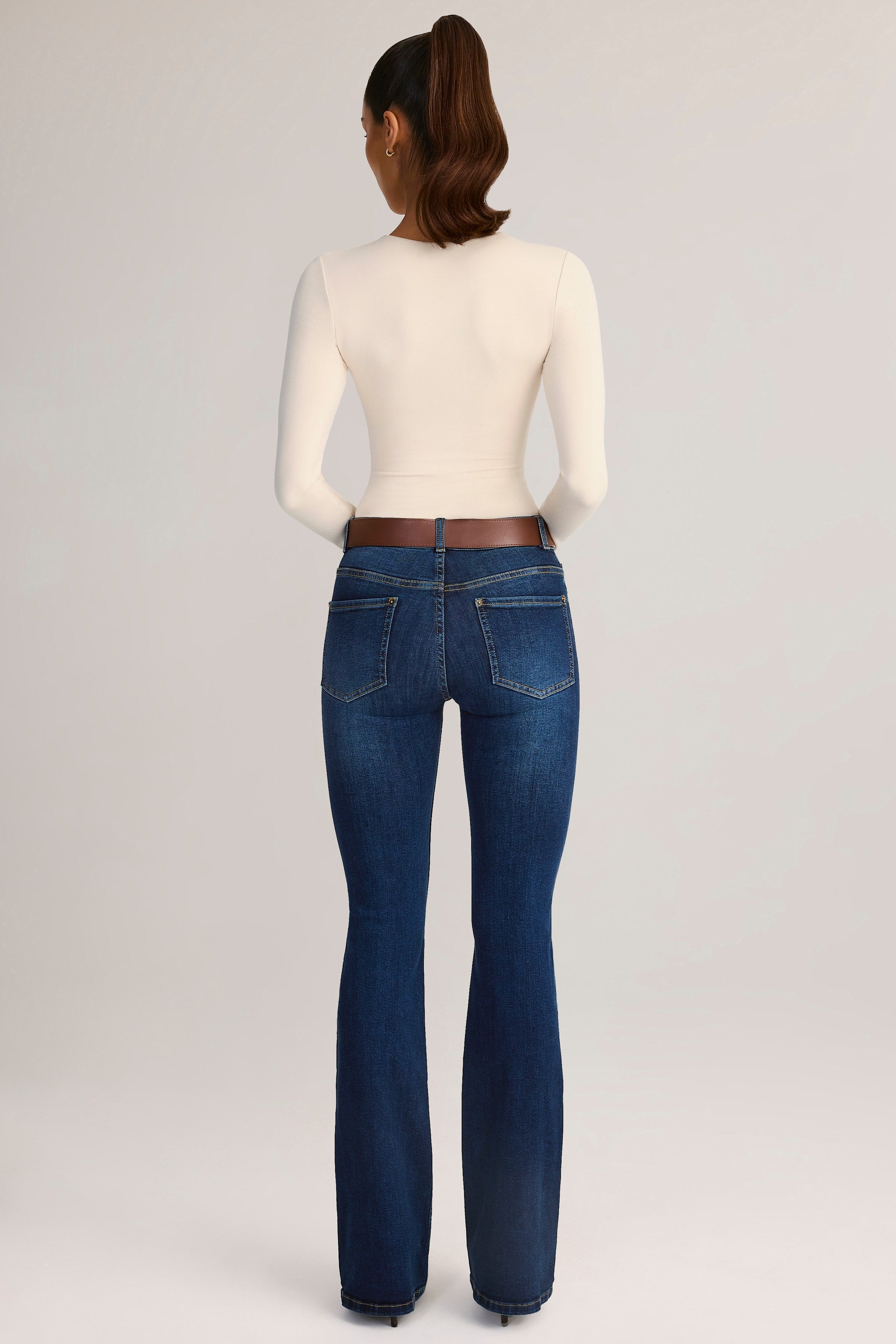 Denim Mid-Rise Flared Jeans in Indigo