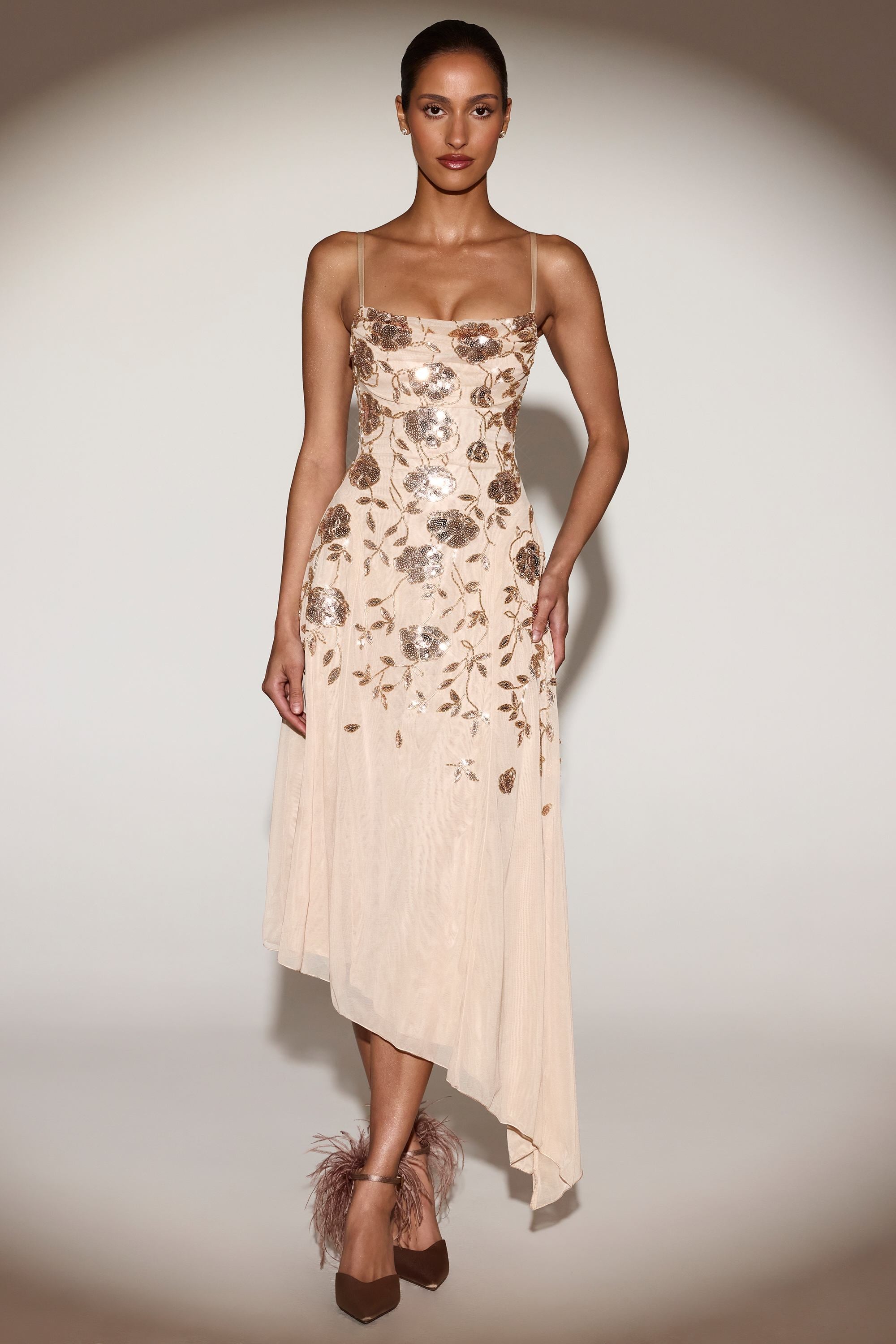 Jasella Embellished Corset Gown in Gold